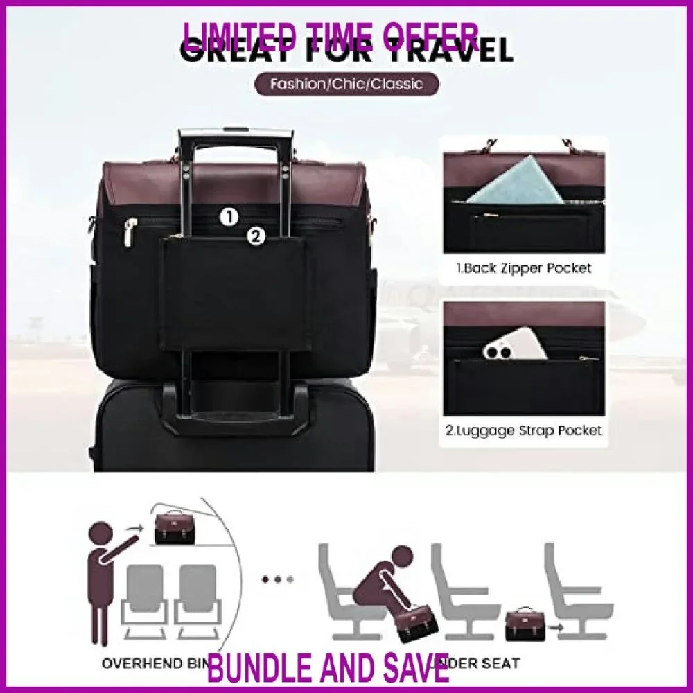 Large 15.6 Inch Laptop Messenger Bag, PU Leather, 17 Pockets, Travel & Work Tote